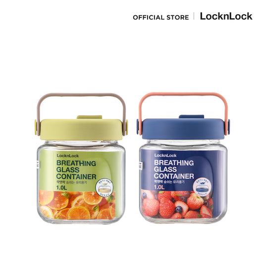 LocknLock ขวดโหลแก้วถนอมอาหาร พร้อมหูหิ้ว Breathing Glass Container 1 L. - LNG551