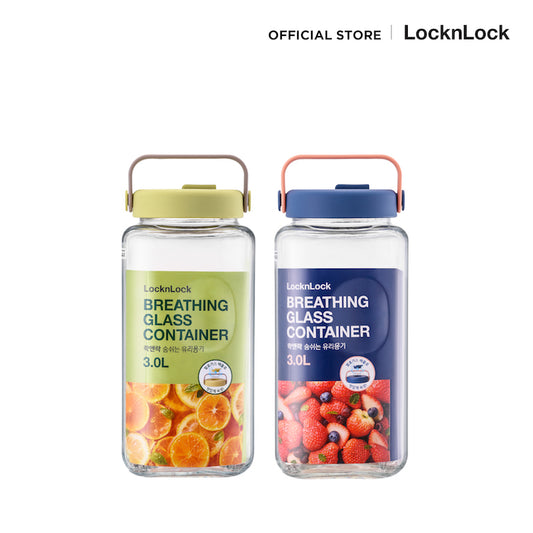 LocknLock ขวดโหลแก้วถนอมอาหาร พร้อมหูหิ้ว Breathing Glass Container 3 L. - LNG554