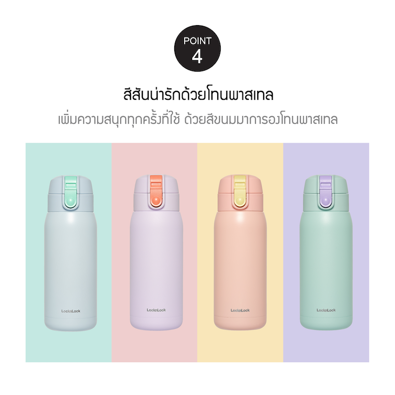 LocknLock Cotton Candy One - Touch Tumbler กระติกน้ำเก็บอุณหภูมิ ความจุ 370 มล. รุ่น LHC3233