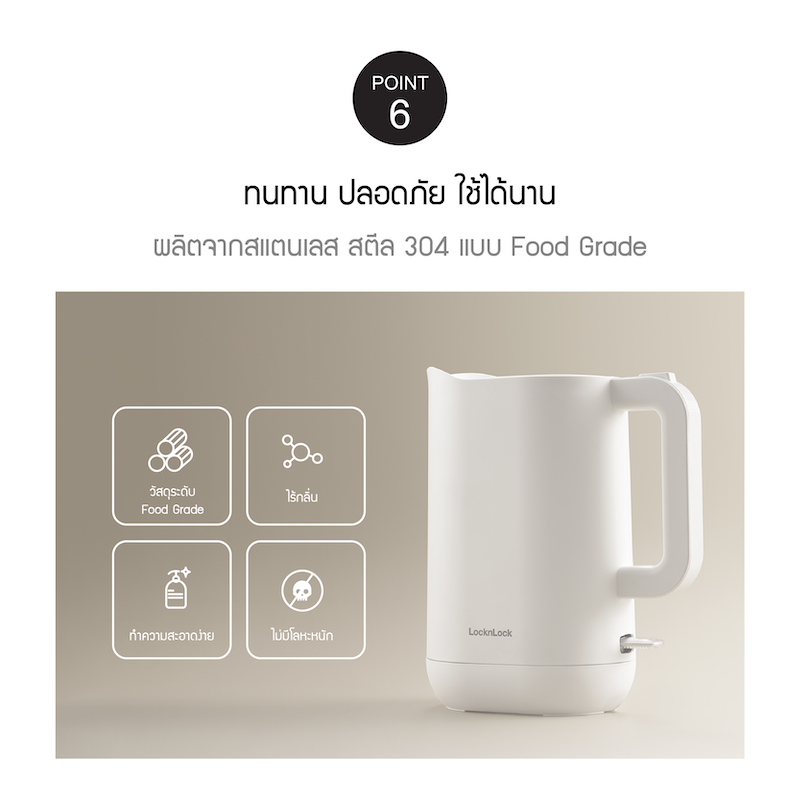 LocknLock กาต้มน้ำไฟฟ้า SILENT ELECTRIC KETTLE - EJK216WHT