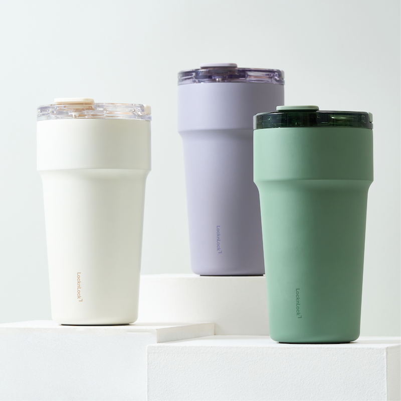 LocknLock แก้วน้ำเก็บอุณหภูมิเคลือบเซรามิก พร้อมหลอด Metro Cafe' Top Handle ความจุ 710ml. รุ่น LHC4416