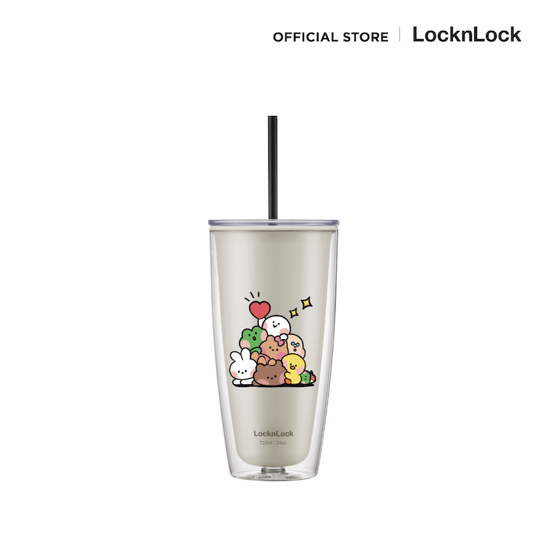 LocknLock With Line Friends แก้ว 2 ชั้นพร้อมหลอด Double Wall Cold Cup 720 ml. - HAP507IVYLF