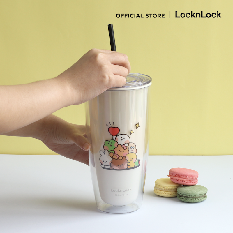LocknLock With Line Friends แก้ว 2 ชั้นพร้อมหลอด Double Wall Cold Cup 720 ml. - HAP507IVYLF