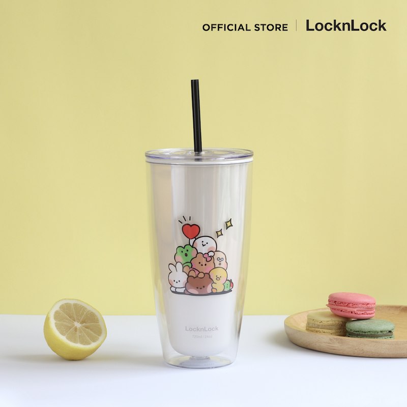 LocknLock With Line Friends แก้ว 2 ชั้นพร้อมหลอด Double Wall Cold Cup 720 ml. - HAP507IVYLF