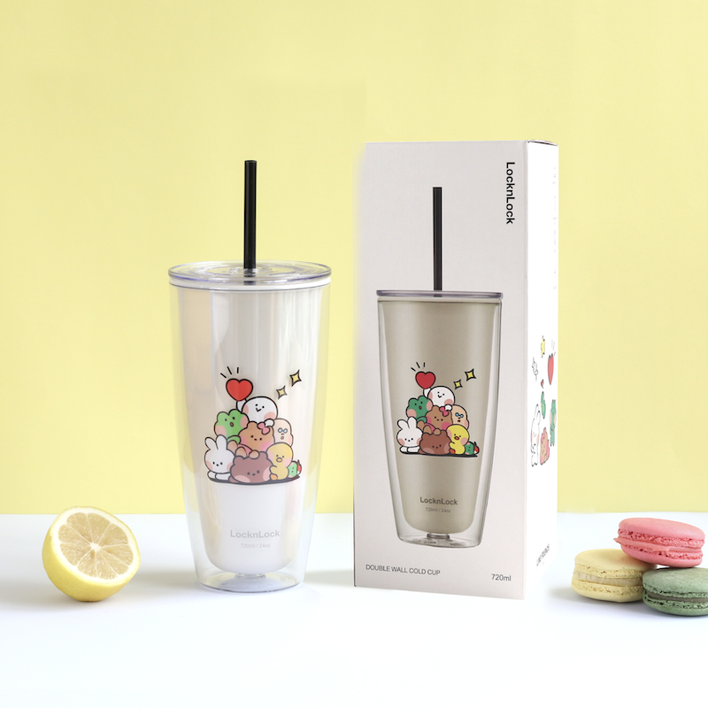 LocknLock With Line Friends แก้ว 2 ชั้นพร้อมหลอด Double Wall Cold Cup 720 ml. - HAP507IVYLF