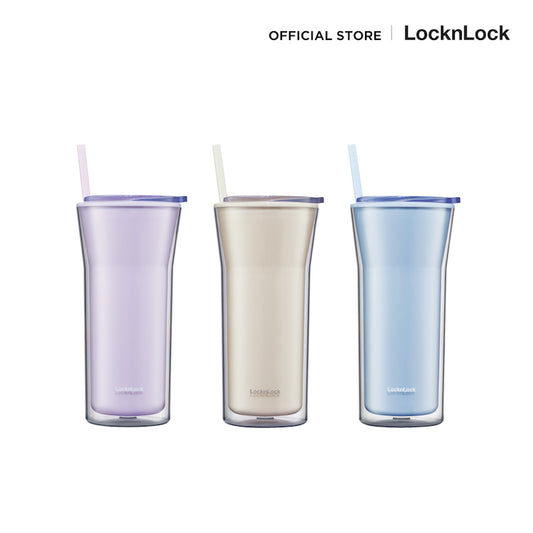 LocknLock แก้วน้ำพลาสติก 2 ชั้น พร้อมหลอด Daily Essential Cold Cup ความจุ 770 ml. - HAP526