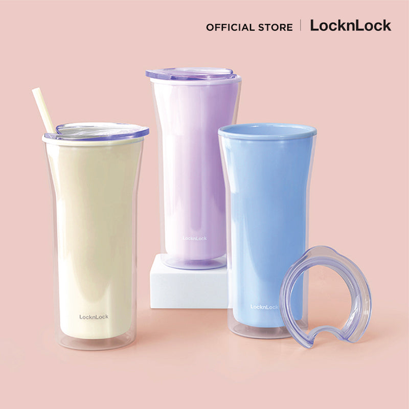 LocknLock แก้วน้ำพลาสติก 2 ชั้น พร้อมหลอด Daily Essential Cold Cup ความจุ 770 ml. - HAP526