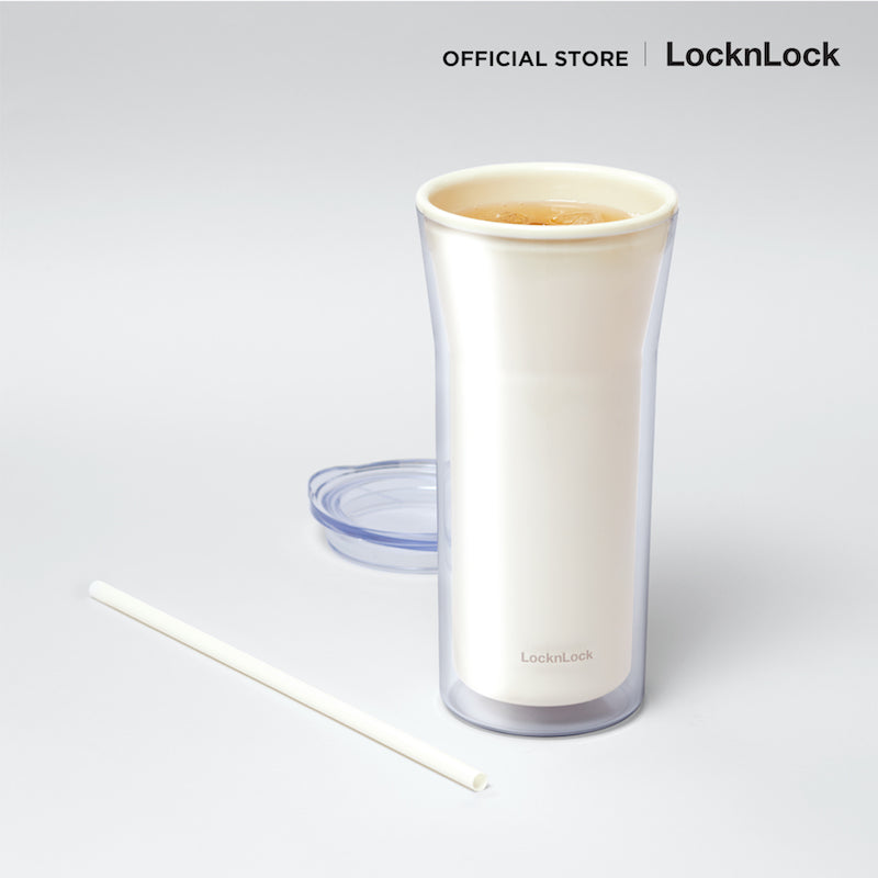 LocknLock แก้วน้ำพลาสติก 2 ชั้น พร้อมหลอด Daily Essential Cold Cup ความจุ 770 ml. - HAP526