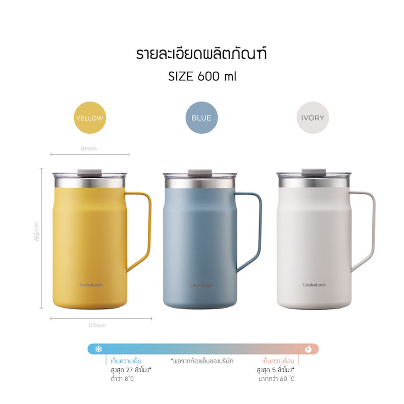 แก้วน้ำเก็บอุณหภูมิ LocknLock Metro Mug 600 ml. รุ่น LHC4282 sizes