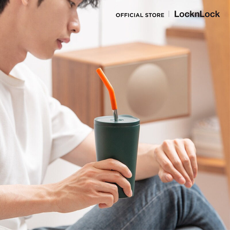 LocknLock Straw Vacuum Coldcup 400 ml. - LHC4301DGRN
