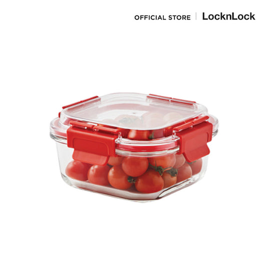 LocknLock กล่องแก้วถนอมอาหารทรงเหลี่ยม สีแดง รุ่น LLG242 - 800 ml.