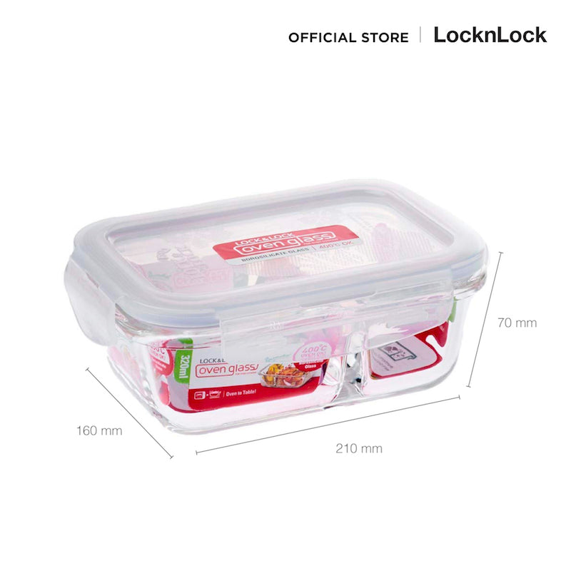 LocknLock กล่องแก้วใส่อาหาร Oven Glass แบบแบ่งช่อง ความจุ 950 ml. รุ่น LLG445C