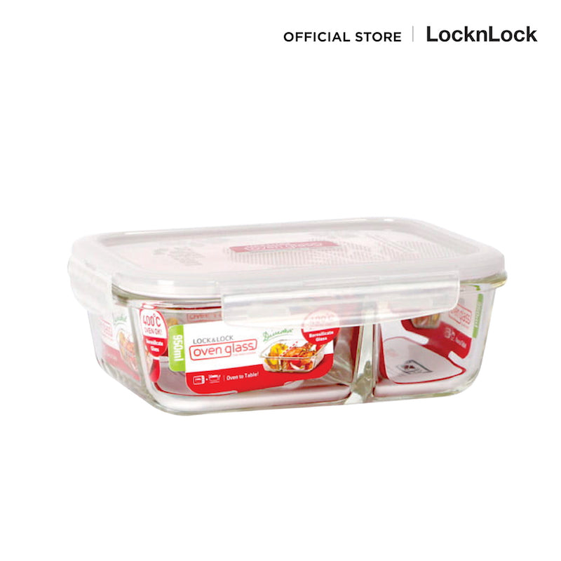 LocknLock กล่องแก้วใส่อาหาร Oven Glass แบบแบ่งช่อง ความจุ 950 ml. รุ่น LLG445C