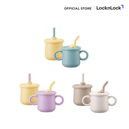 LocknLock เซตแก้วหัดดื่ม Little Luv silicone straw cup set (200mlx2) - LBB015S7