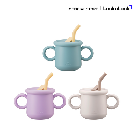 LocknLock แก้วหัดดื่ม Little Luv silicone straw cup 200ml. - LBB015