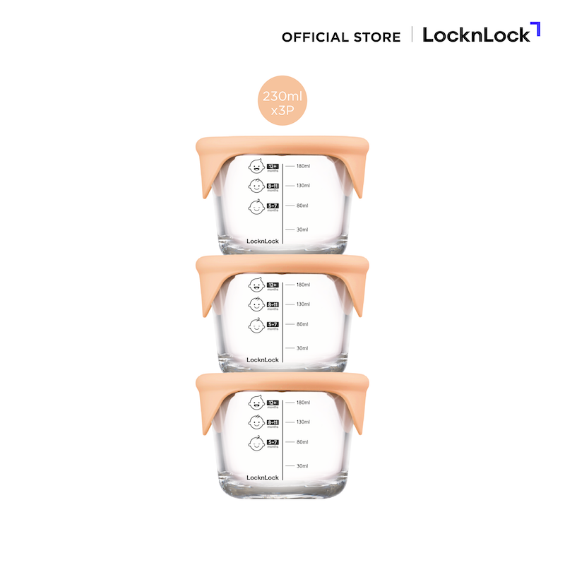 LocknLock เซตกล่องแก้วเก็บอาหารสำหรับเด็ก Baby Food Container ความจุ 230 ml. รุ่น LLG508S3ORG