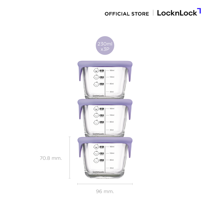 LockLock เซตกล่องแก้วถนอนมอาหารเด็ก Baby Food Container 690 ml. - LLG509S3