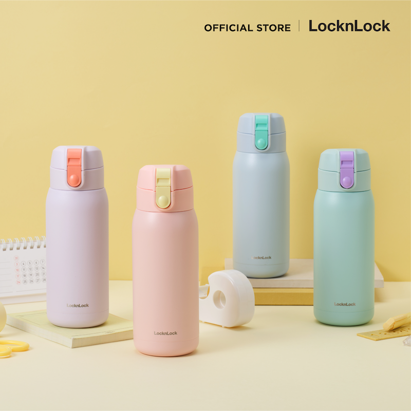 LocknLock Cotton Candy One - Touch Tumbler กระติกน้ำเก็บอุณหภูมิ ความจุ 370 มล. รุ่น LHC3233