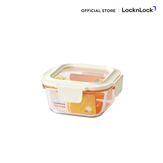 LocknLock กล่องแก้วถนอมอาหารทรงสี่เหลี่ยมจตุรัส THE CUBE 500 ML - LTG214