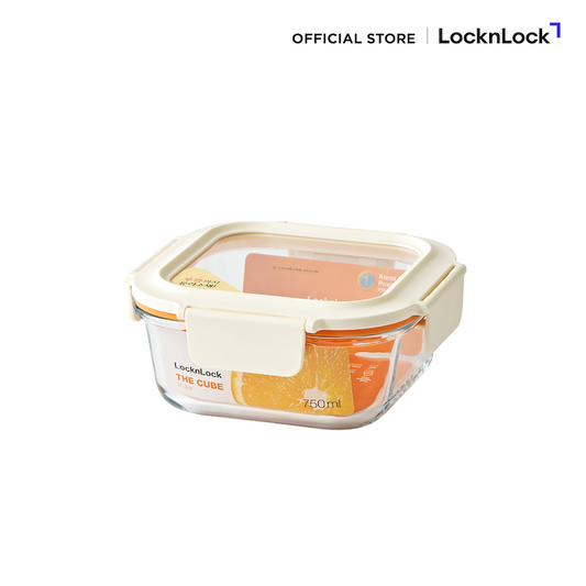 LocknLock กล่องแก้วถนอมอาหารทรงสี่เหลี่ยมจตุรัส THE CUBE 750 ML - LTG224