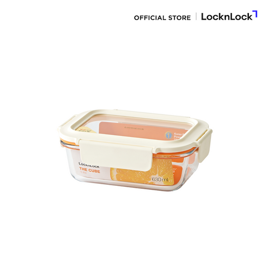 LocknLock กล่องแก้วถนอมอาหารทรงสี่เหลี่ยมผืนผ้า THE CUBE 630 ML - LTG428
