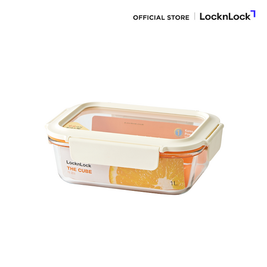 LocknLock กล่องแก้วถนอมอาหารทรงสี่เหลี่ยมผืนผ้า THE CUBE 1 L - LTG445