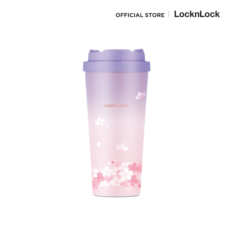 แก้วเก็บความเย็น LocknLock Energetic One Touch Tumbler 550 ml. LHC3249 sakura 2