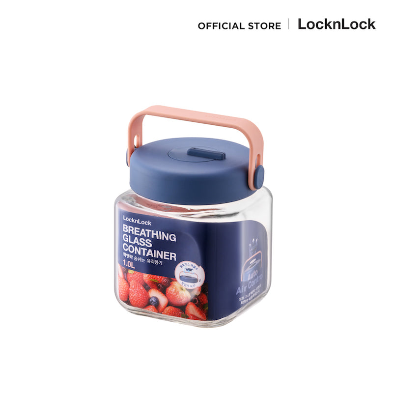 LocknLock ขวดโหลแก้วถนอมอาหาร พร้อมหูหิ้ว Breathing Glass Container 1 L. - LNG551