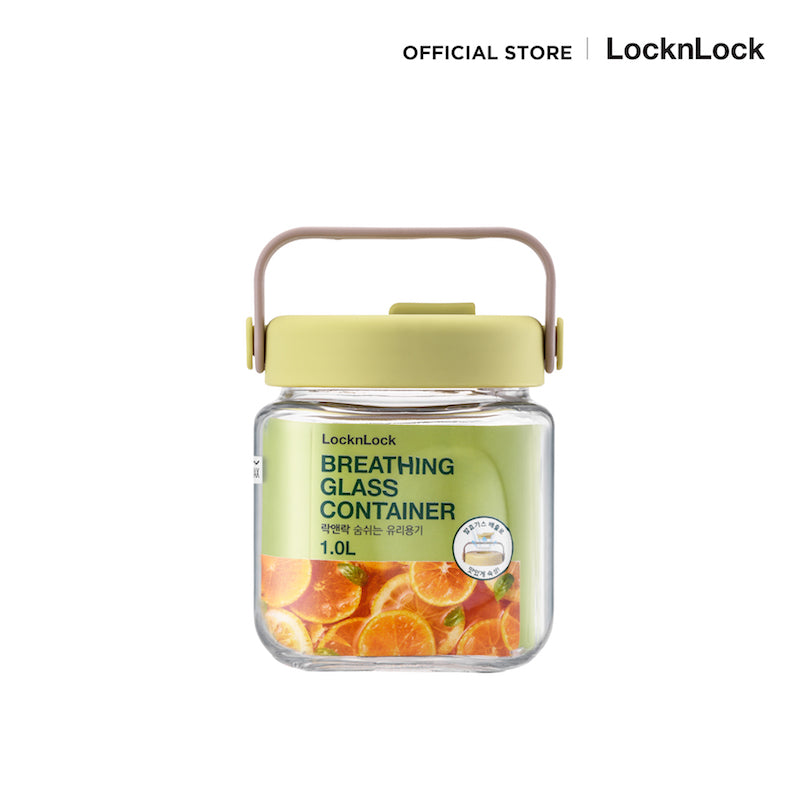 LocknLock ขวดโหลแก้วถนอมอาหาร พร้อมหูหิ้ว Breathing Glass Container 1 L. - LNG551