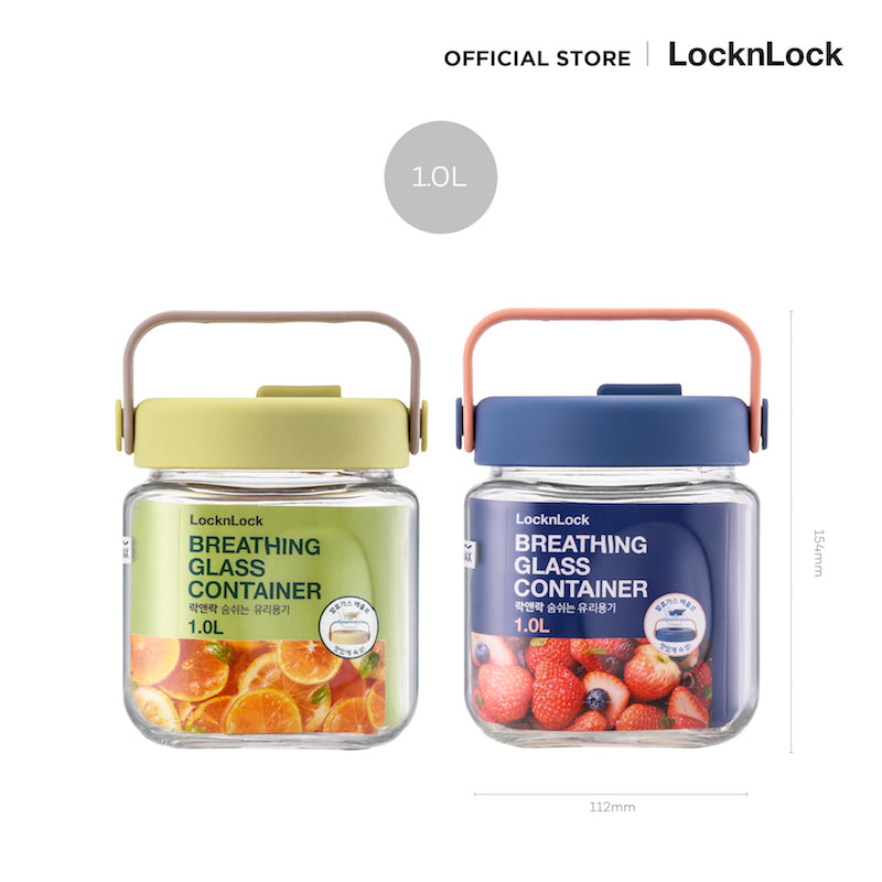 LocknLock ขวดโหลแก้วถนอมอาหาร พร้อมหูหิ้ว Breathing Glass Container 1 L. - LNG551