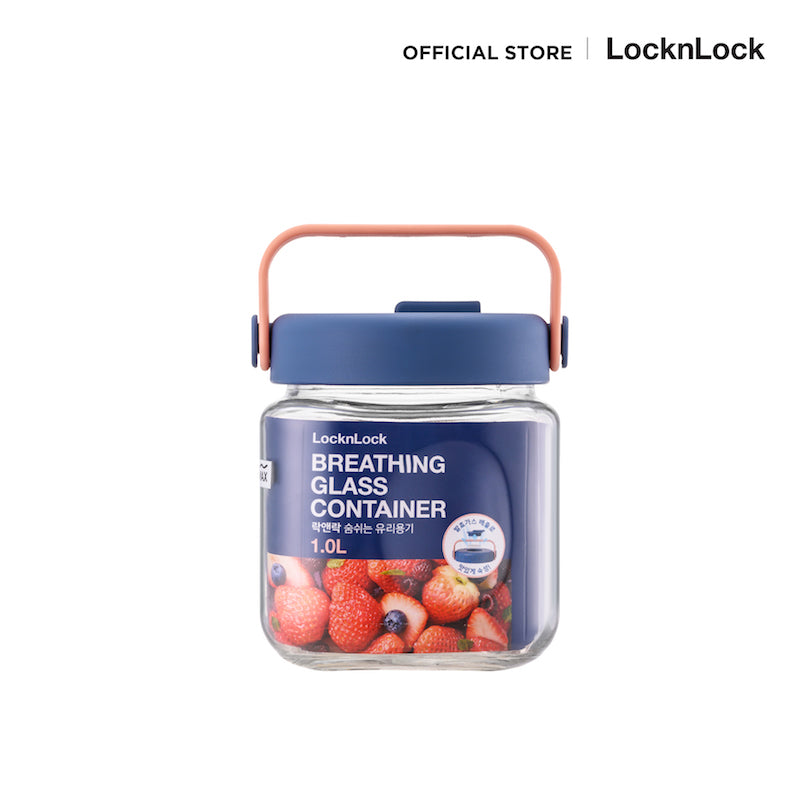 LocknLock ขวดโหลแก้วถนอมอาหาร พร้อมหูหิ้ว Breathing Glass Container 1 L. - LNG551