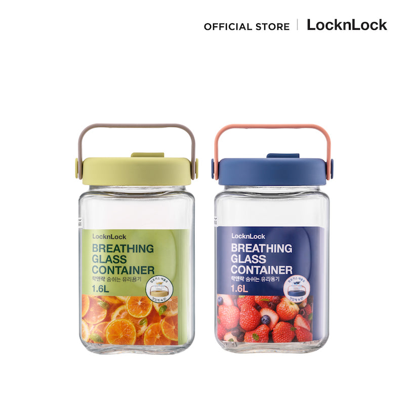 LocknLock ขวดโหลแก้วถนอมอาหาร พร้อมหูหิ้ว Breathing Glass Container 1.6 L. - LNG552