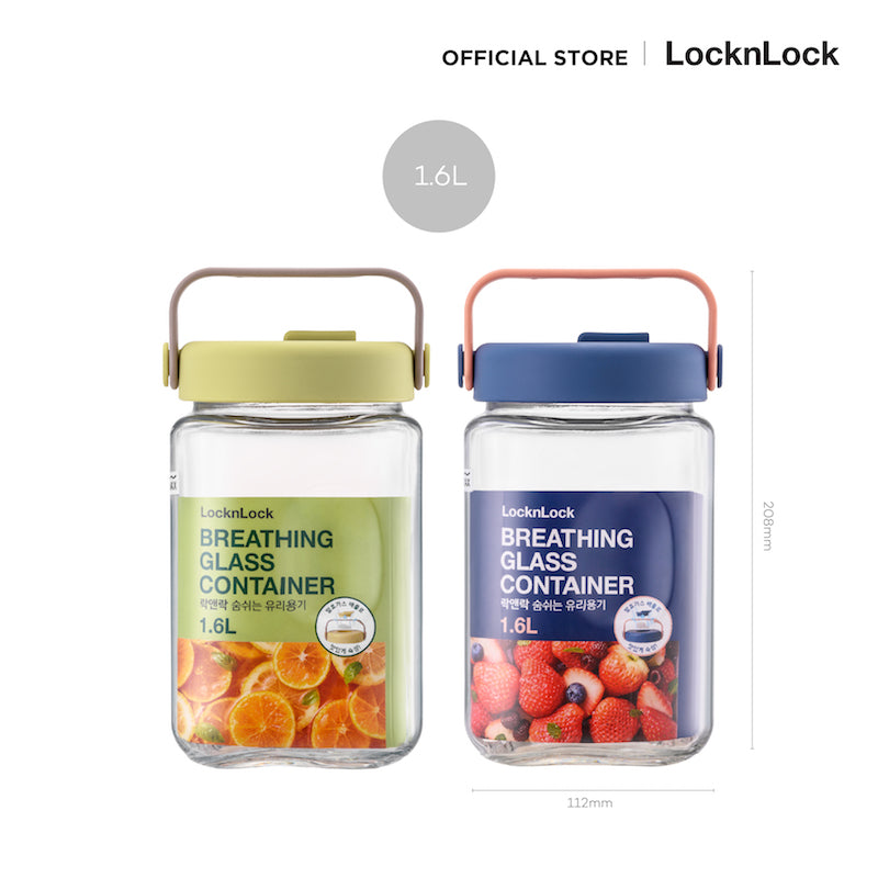 LocknLock ขวดโหลแก้วถนอมอาหาร พร้อมหูหิ้ว Breathing Glass Container 1.6 L. - LNG552