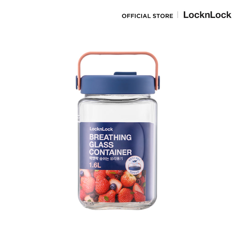 LocknLock ขวดโหลแก้วถนอมอาหาร พร้อมหูหิ้ว Breathing Glass Container 1.6 L. - LNG552