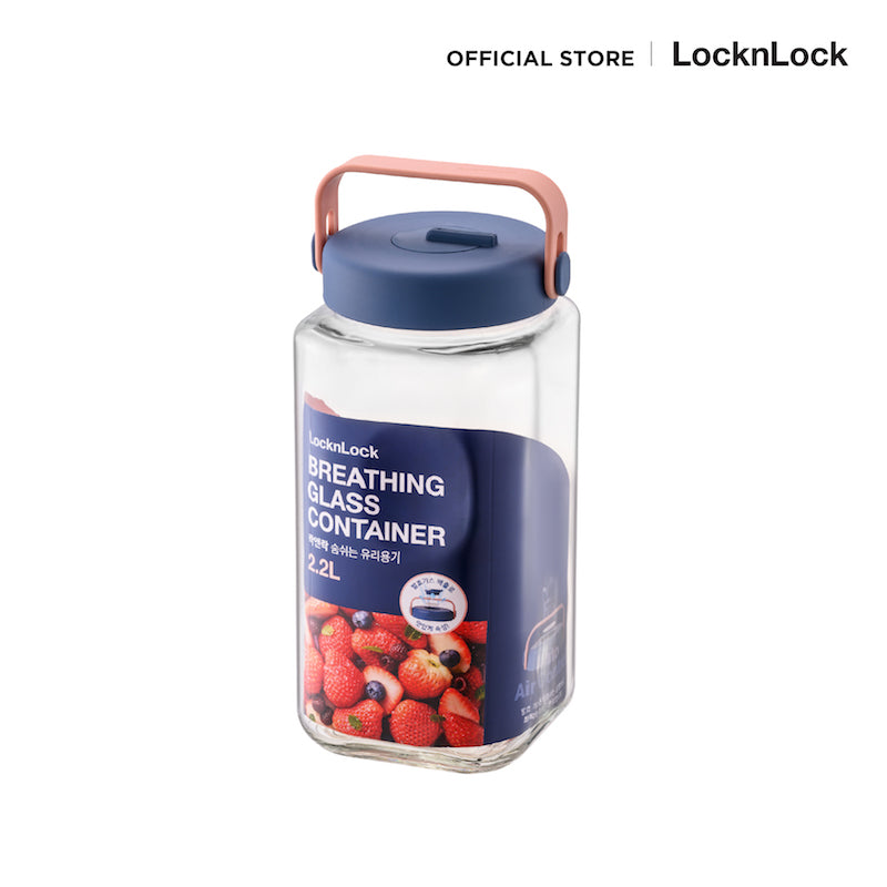 LocknLock ขวดโหลแก้วถนอมอาหาร พร้อมหูหิ้ว Breathing Glass Container 2.2 L. - LNG553