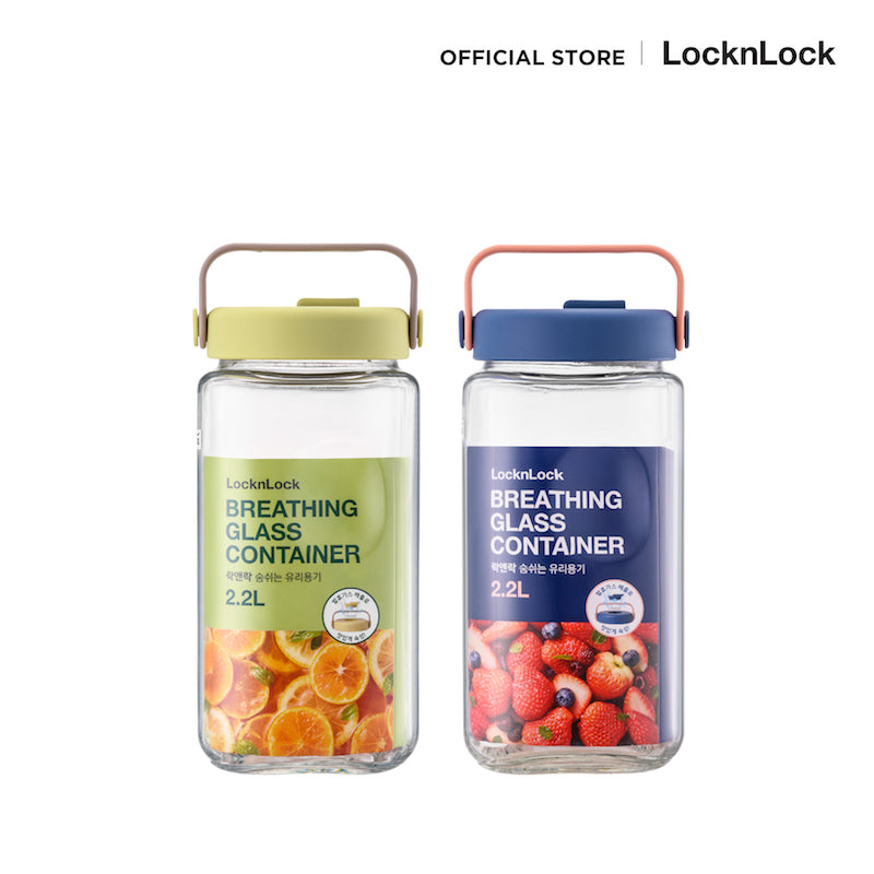 LocknLock ขวดโหลแก้วถนอมอาหาร พร้อมหูหิ้ว Breathing Glass Container 2.2 L. - LNG553