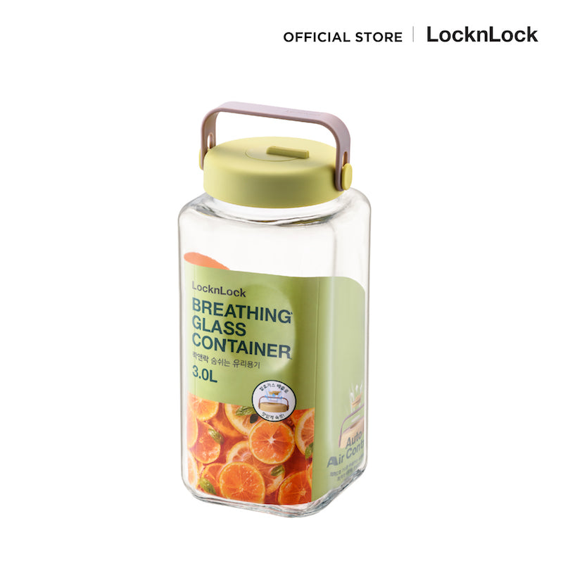 LocknLock ขวดโหลแก้วถนอมอาหาร พร้อมหูหิ้ว Breathing Glass Container 3 L. - LNG554