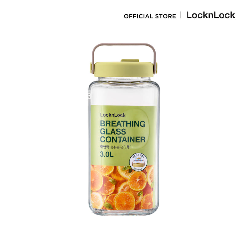 LocknLock ขวดโหลแก้วถนอมอาหาร พร้อมหูหิ้ว Breathing Glass Container 3 L. - LNG554