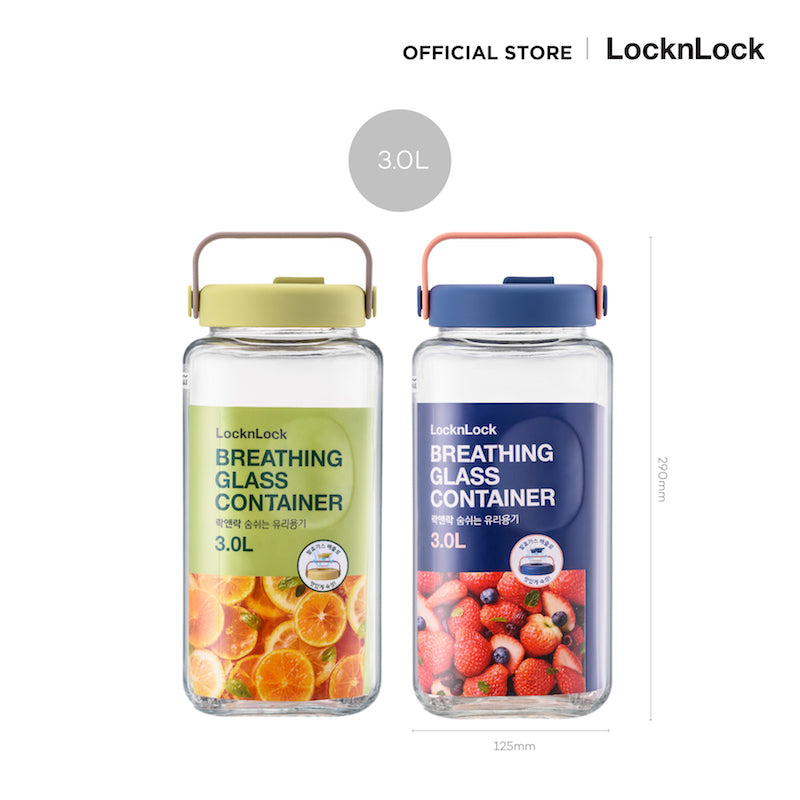 LocknLock ขวดโหลแก้วถนอมอาหาร พร้อมหูหิ้ว Breathing Glass Container 3 L. - LNG554