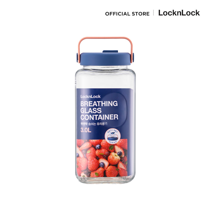 LocknLock ขวดโหลแก้วถนอมอาหาร พร้อมหูหิ้ว Breathing Glass Container 3 L. - LNG554