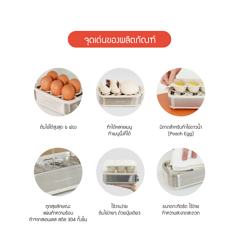 Jenniferoom เครื่องต้มไข่ไอน้ำ รุ่น JRKTH-EB1601SOM