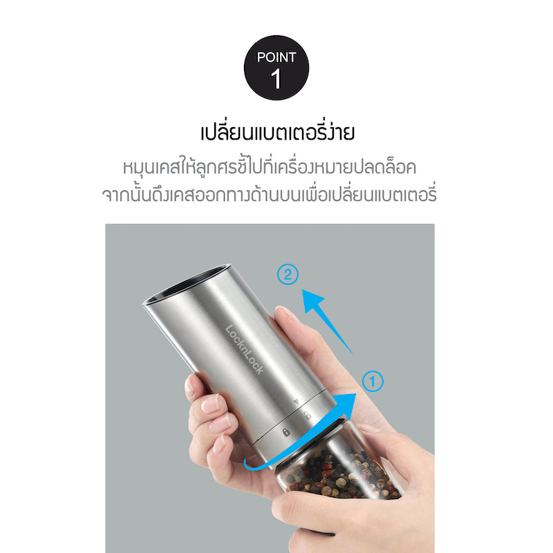 LocknLock เครื่องบดเกลือและพริกไทยอัตโนมัติ Gravity Salt & Pepper Grinder 170 ml. - CKO117