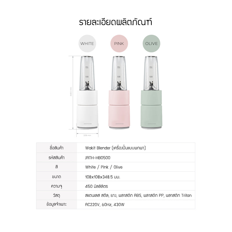 Jenniferoom เครื่องปั่นแบบพกพา Wakit Blender ความจุ 450 ml. รุ่น JRTH-HB0500