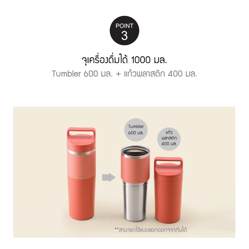 LocknLock กระบอกน้ำเก็บอุณหภูมิ SLO 2 IN 1 Handle Tumbler 1000 ml. (1 L.) - LHC4332