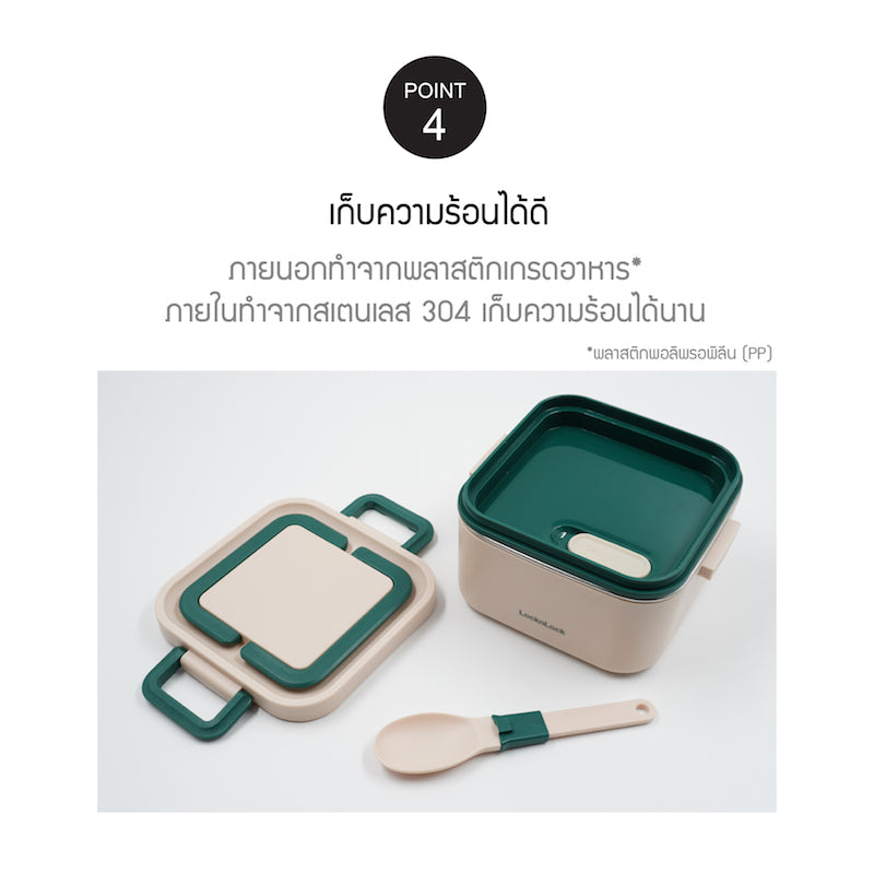 LocknLock กล่องใส่อาหารกลางวัน Square Lunch Box ความจุ 700ml. รุ่น LST710IVY