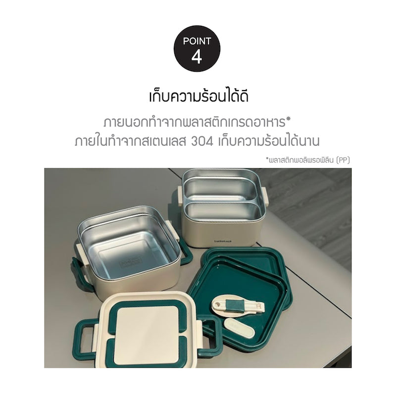 LocknLock กล่องใส่อาหารกลางวัน 2 Layers Square Lunch Box ความจุ 700ml.x2 รุ่น LST711IVY