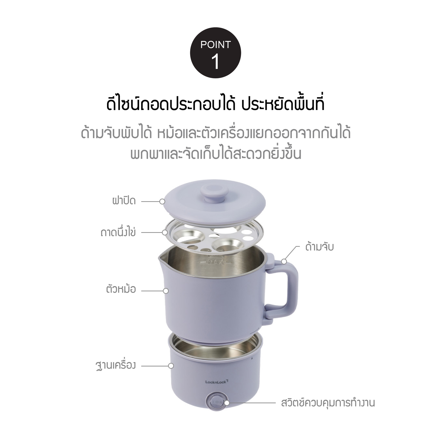 LocknLock หม้ออเนกประสงค์ All-Stainless Foldable Multi-Cooker Essentail 0.8L รุ่น EJK813PUP