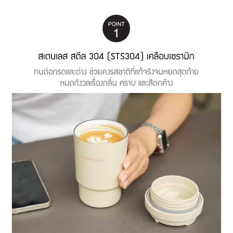 LocknLock แก้วเก็บอุณหภูมิเคลือบเซรามิก Coffee Ceramic Tumbler ความจุ 400ml. รุ่น LHC3340