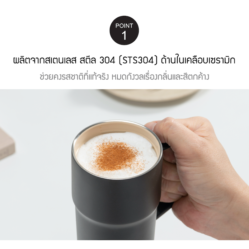 LocknLock แก้วเก็บอุณหภูมิเคลือบเซรามิก Metro Cafe' Handle Tumbler ความจุ 750 ml. รุ่น LHC4418