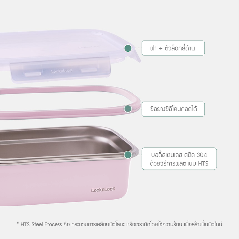 LocknLock กล่องถนอมอาหารสแตนเลส Color Stainless Cozy 1.2 L - LST515PIK